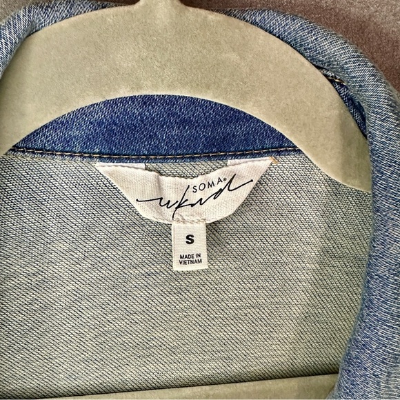 Light Wash Denim Jacket Stretch Cotton-Blend Classic Trucker Coastal Blue S Soma - Picture 9 of 15